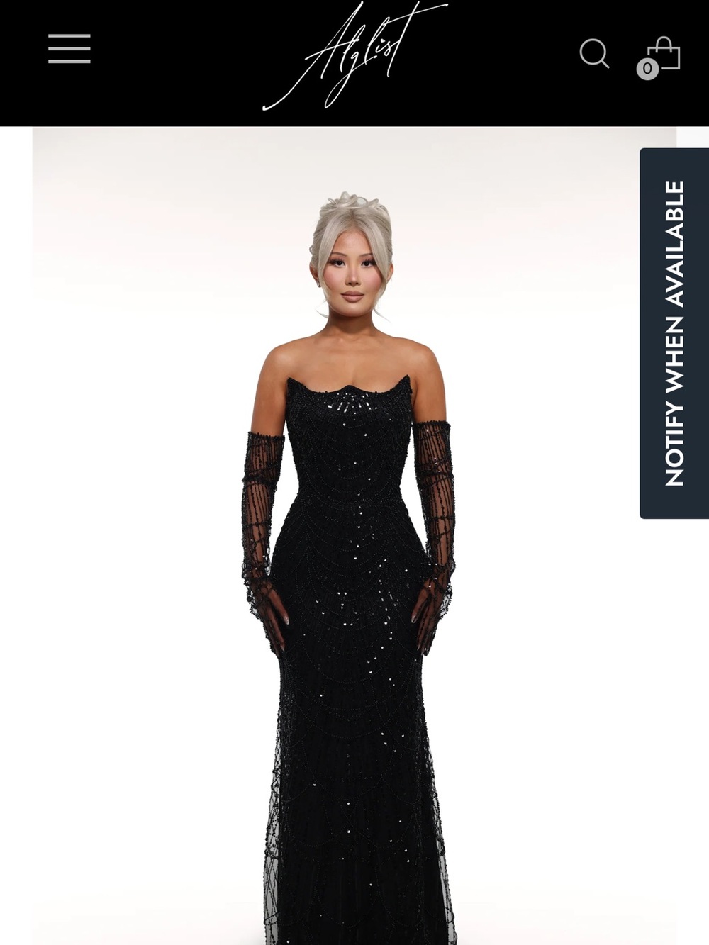 Alglist Black Strapless Beaded Evening Gown
